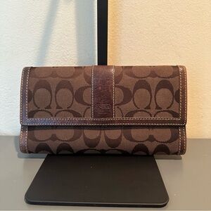Coach Dark Brown Signature C Canvas & Leather Wallet